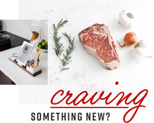 Images of Second City Prime steak and tablet with cooking instructions. Text reads "Craving something new?"