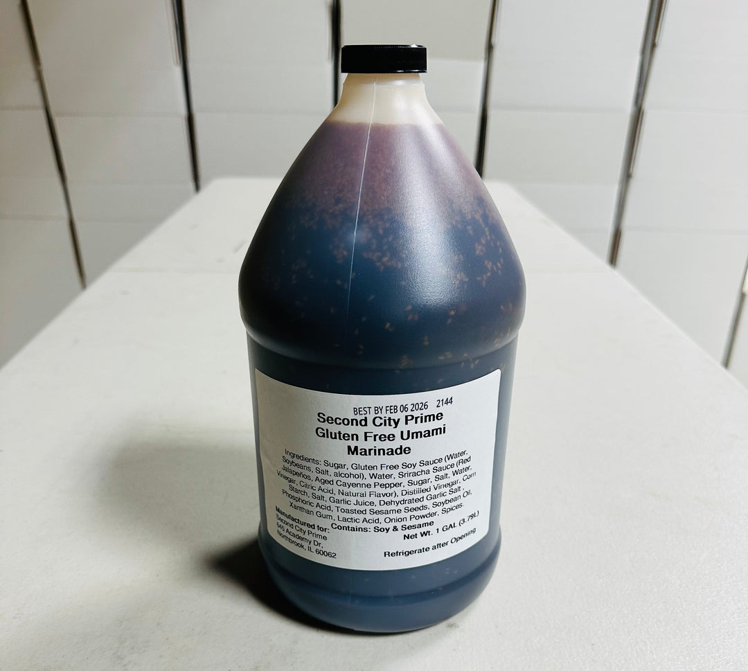 Umami Marinade 1 Gallon Jug: Rich, flavorful marinade for chicken, seafood, and steak. Perfect for caramelizing meats.
