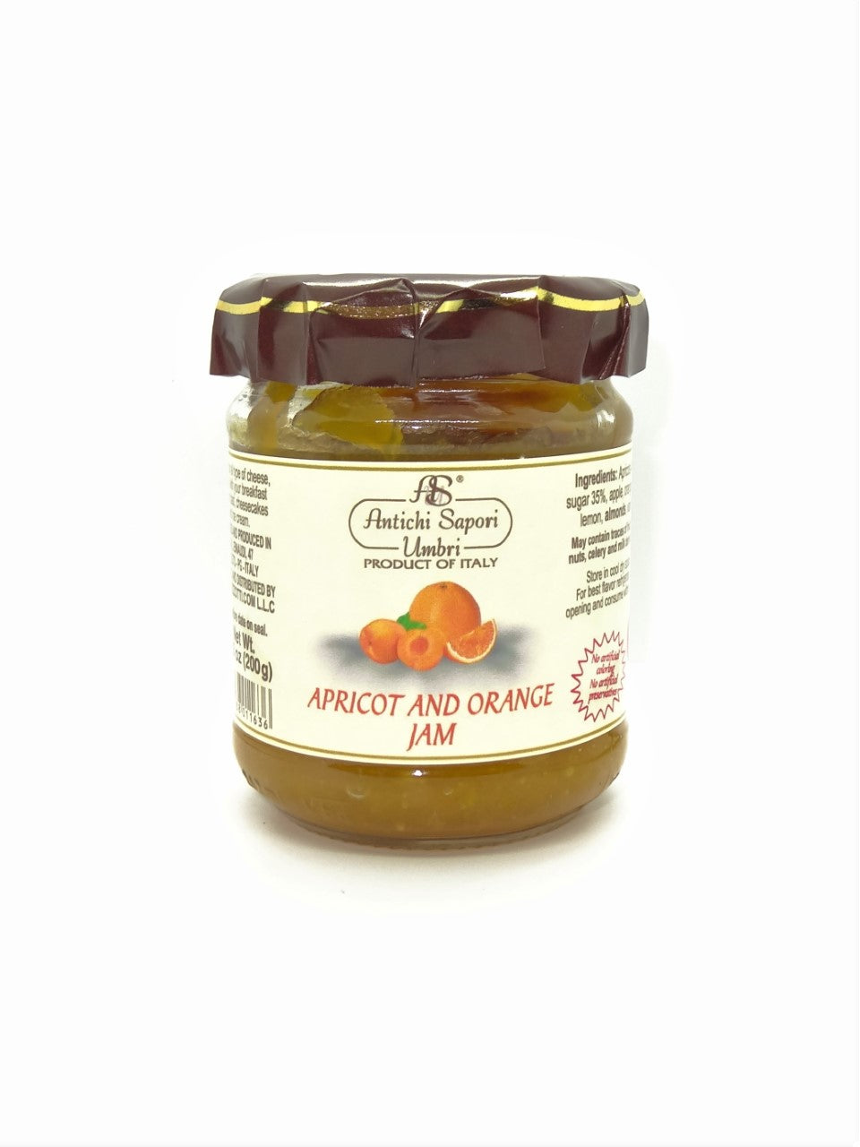 Jar of Apricot and Orange Marmalade by Antichi Sapori - Umbri. Product of Italy.