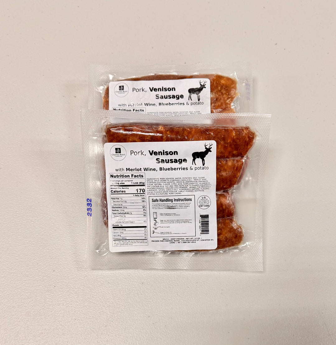 Pork & Venison Sausage with Merlot, Blueberries & Potato – (4 Links Per Pack)
